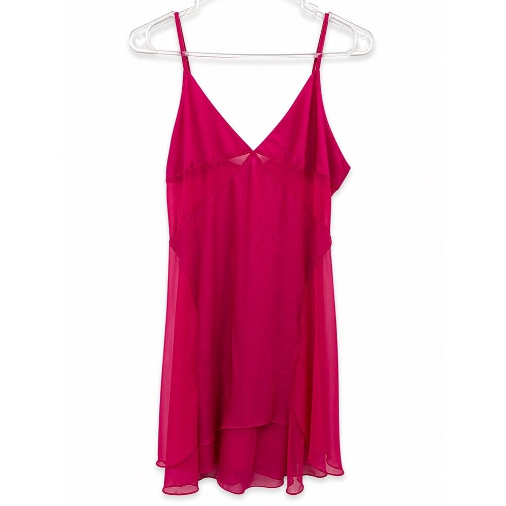 Victoria's Secret 2004 Hot Pink Satin Sheer Nightgown Mini Dress Lingerie Large